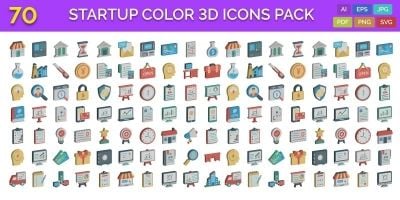 70 Startup Color 3D Vector Icons Pack