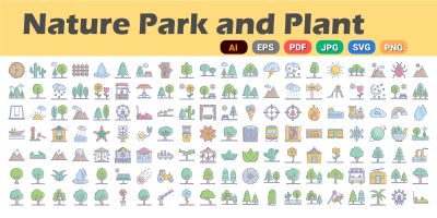 Nature Parks and Plants Icons Pack AI SVG EP