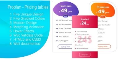 Proplan - Unique Modern pricing tables