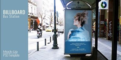 Billboard Bus Stop Mock-Up - PSD Template 